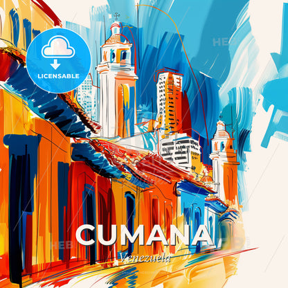 Vibrant Cumana, Venezuela - A Colorful Cityscape With Buildings And A Street - Square format print template