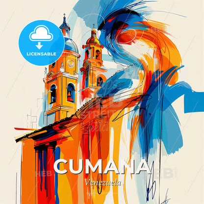 Vibrant Cumana, Venezuela - A Colorful Bird On A Building - Square format print template