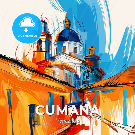 Vibrant Cumana, Venezuela - A Painting Of A Building - Square format print template