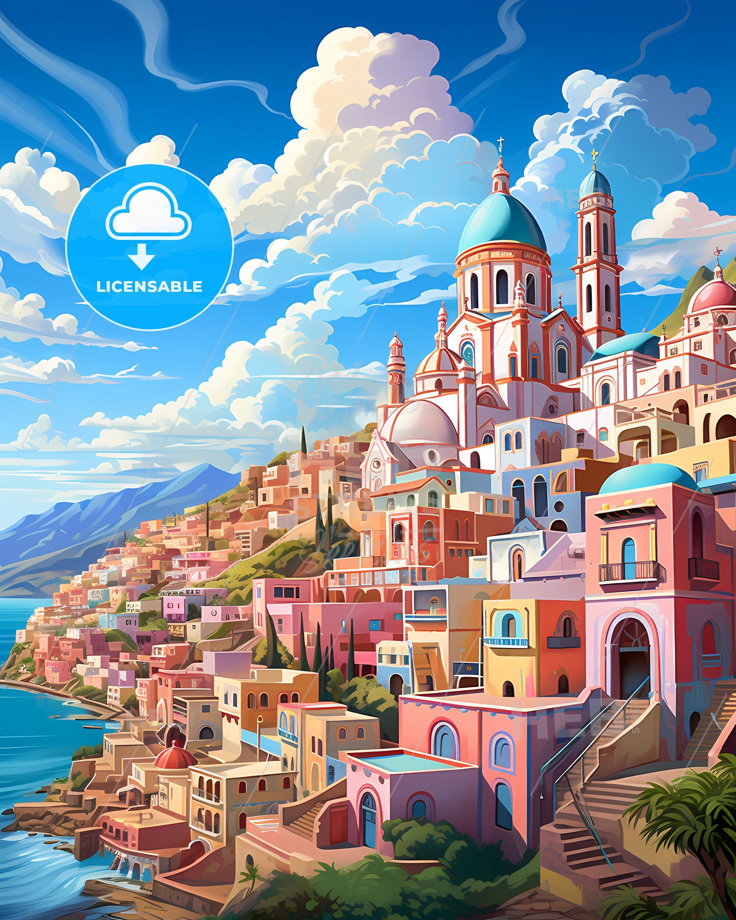 Cumana Cityscape Panorama Artwork Colorful Skyline Tropical Cityscape Painting Beach City Wall Art Home Decor