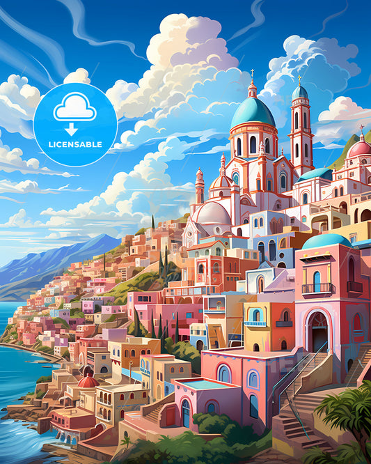 Cumana Cityscape Panorama Artwork Colorful Skyline Tropical Cityscape Painting Beach City Wall Art Home Decor