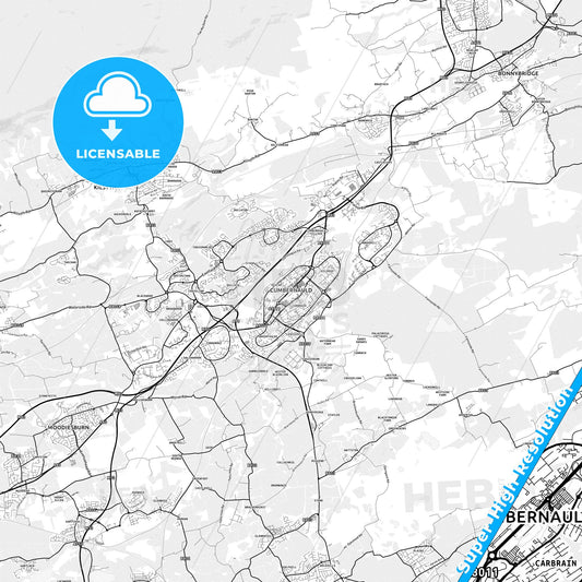 Cumbernauld, Scotland light map with streetnames, citynames and districts