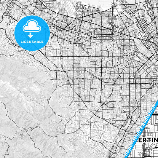 Cupertino, California light map with streetnames, citynames and districts