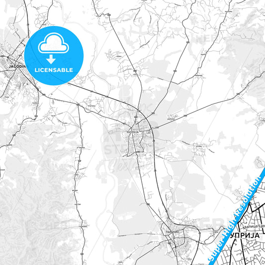 Ćuprija, Serbia light map with streetnames, citynames and districts