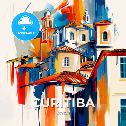 Vibrant Curitiba, Brazil - A Painting Of A Colorful Building - Square format print template
