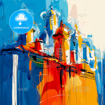 Vibrant Curitiba, Brazil - A Painting Of A Building With Towers