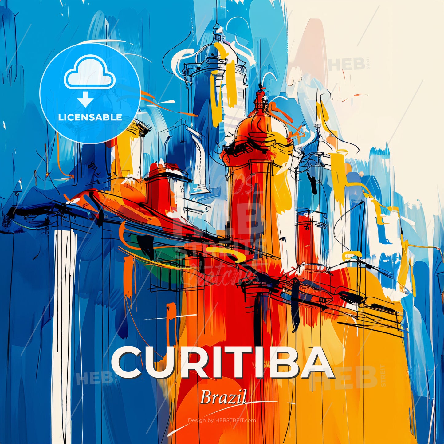 Vibrant Curitiba, Brazil - A Painting Of A Building With Towers - Square format print template
