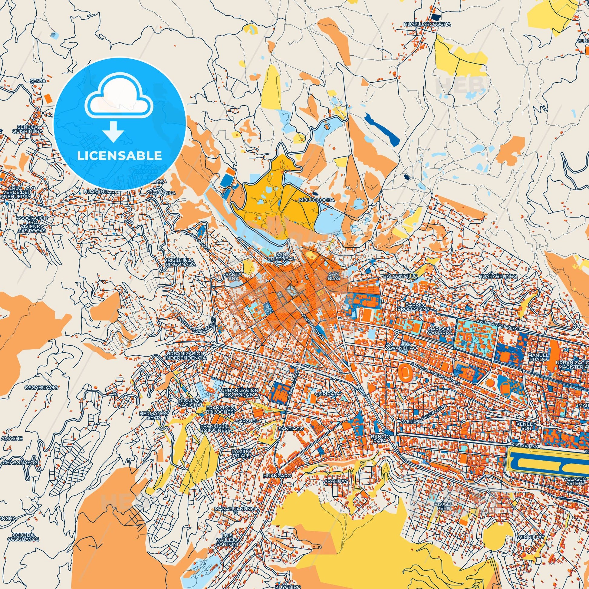 Colorful Cusco Street Map with Labels and Buildings