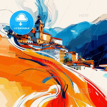 Vibrant Cusco, Peru - A Painting Of A Town On A Hill