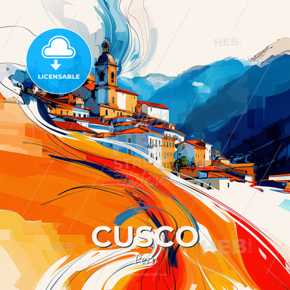 Vibrant Cusco, Peru - A Painting Of A Town On A Hill - Square format print template