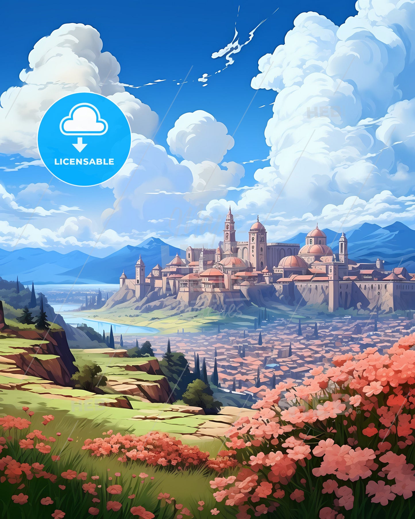 Cusco Peru Skyline Vibrant Colorful Artistic Landscape Painting