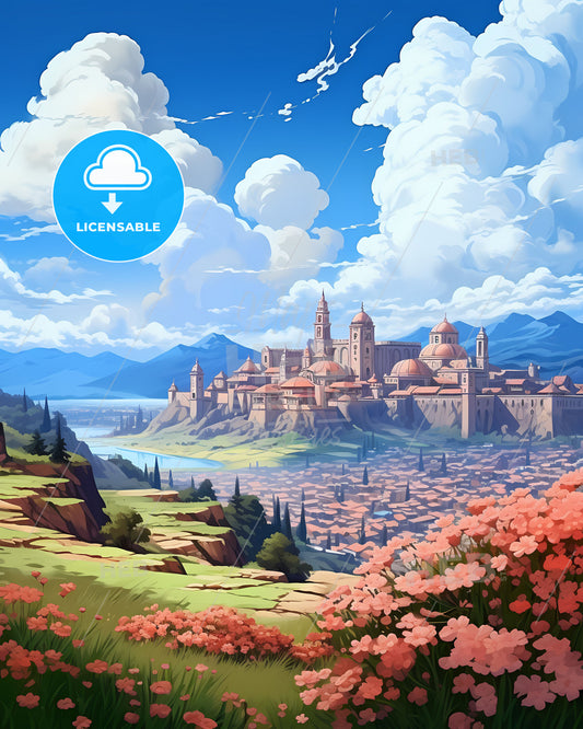 Cusco Peru Skyline Vibrant Colorful Artistic Landscape Painting