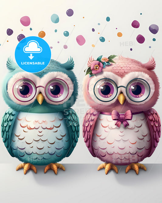 Cute Cartoon Baby Owls in Pastel Colors with Flowers & Bows, Ideal for Childrens Wallpaper & Nursery Decor
