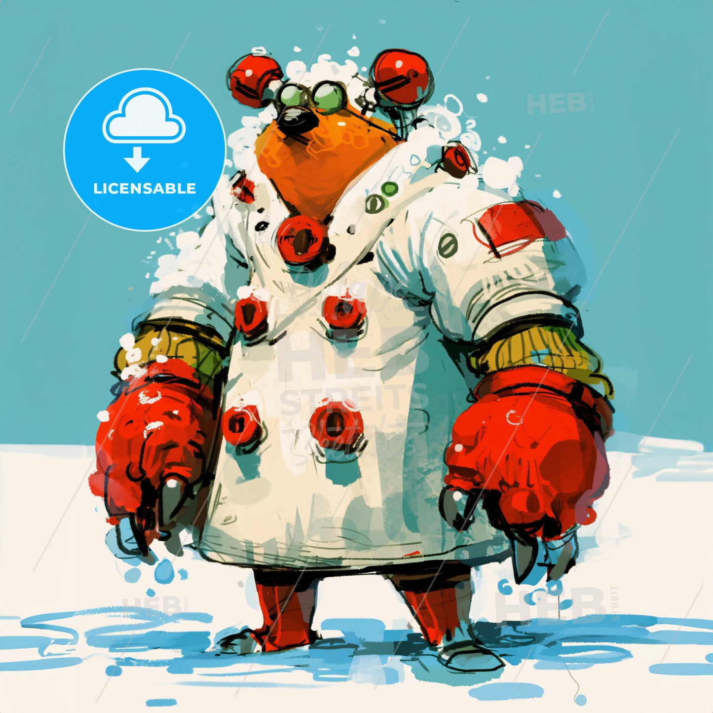 Cute Astronau - A Cartoon Of A Bird Wearing A White Coat And Red Gloves