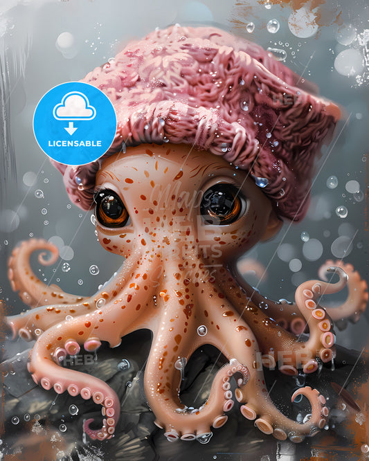 Vibrant Pirate Octopus Painting: Cartoon Octopuses with Hats in Artistic Style
