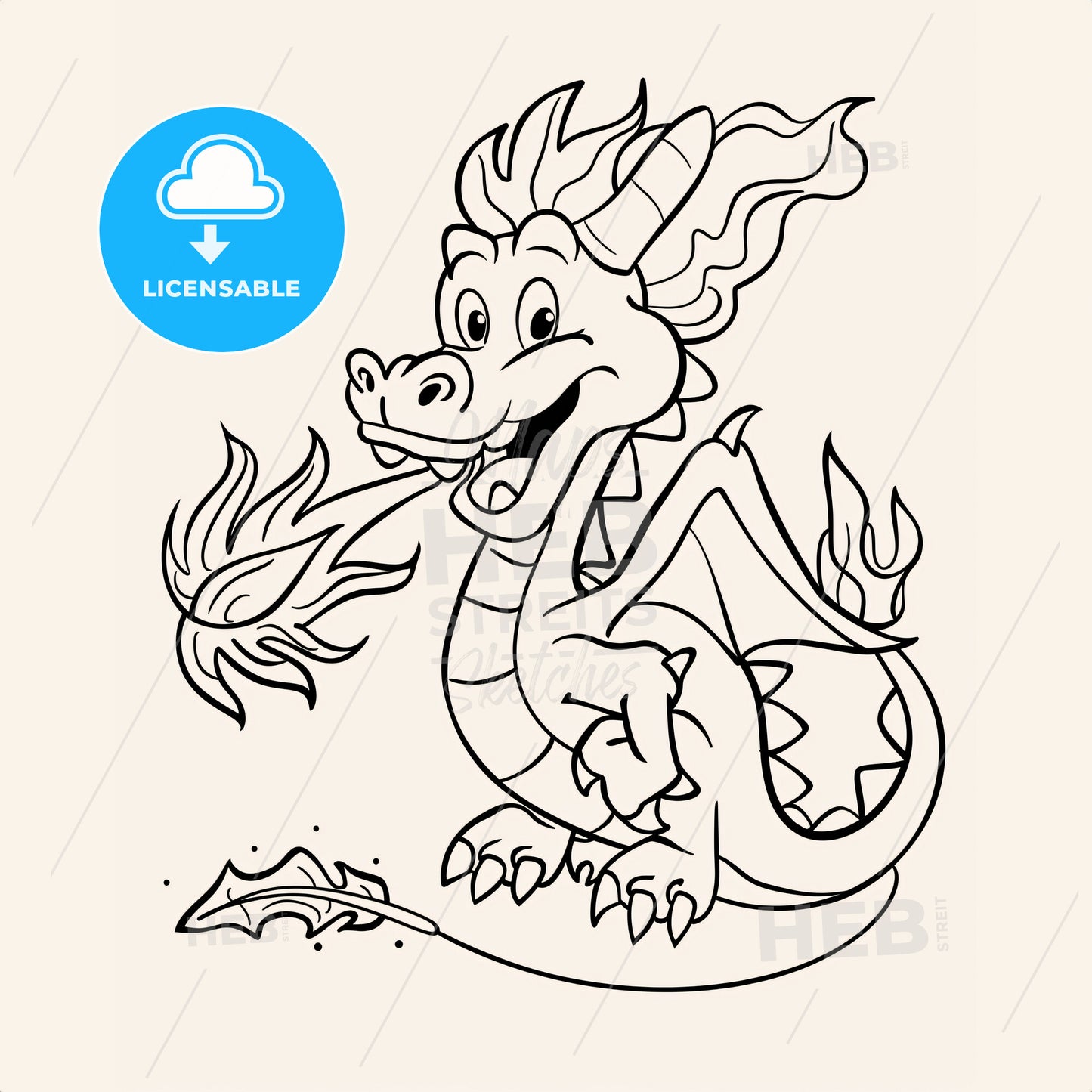 Cute Dragon Breathing Fire Coloring Pages For Kids - A Cartoon Dragon With Fire