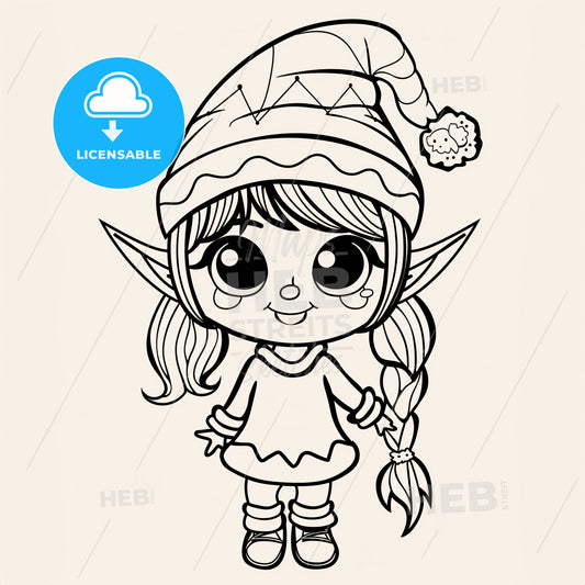 Cute Elf Girl - A Cartoon Of A Girl In A Hat