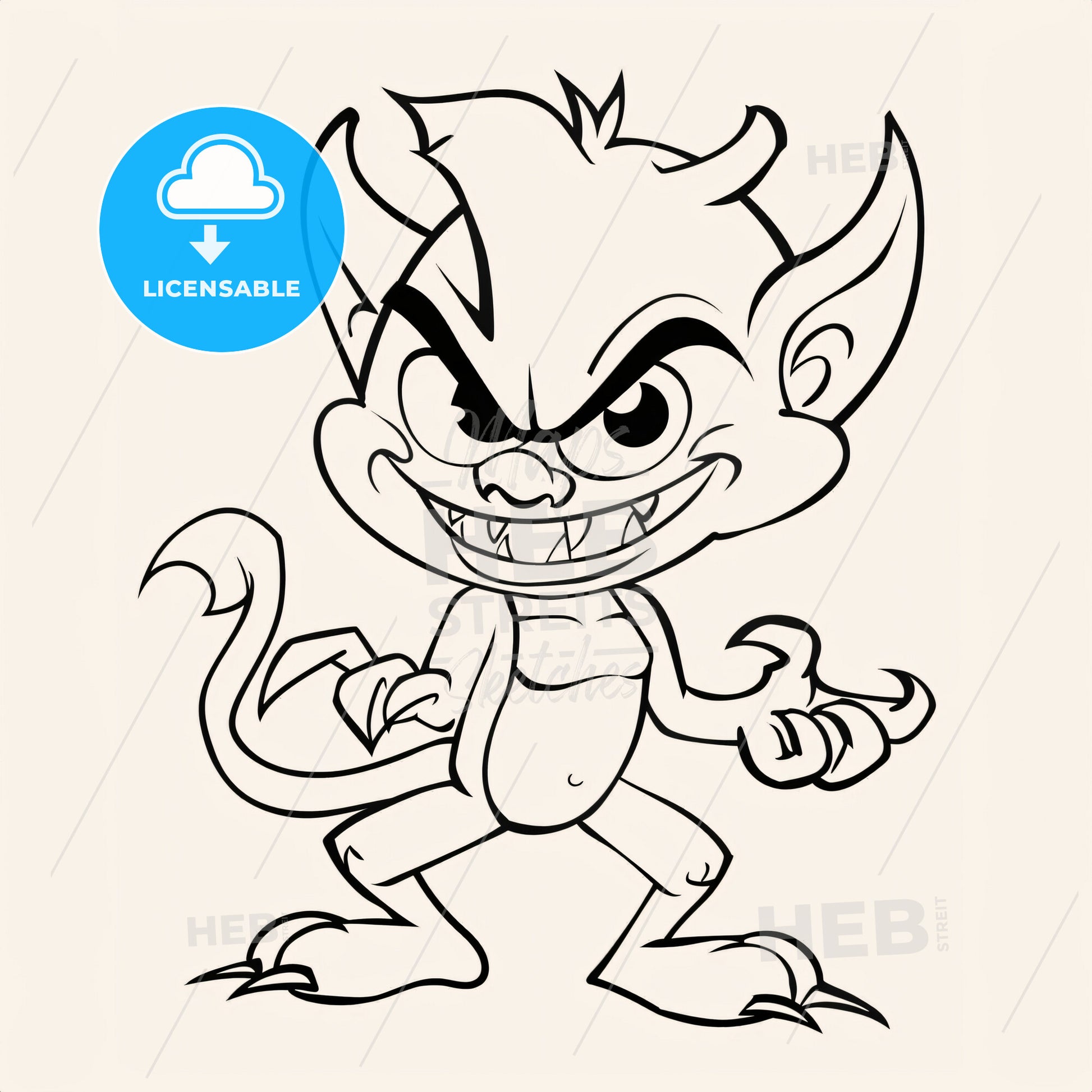 Cute Friendly Looking Devil - A Cartoon Character With A Long Tail And Pointed Ears