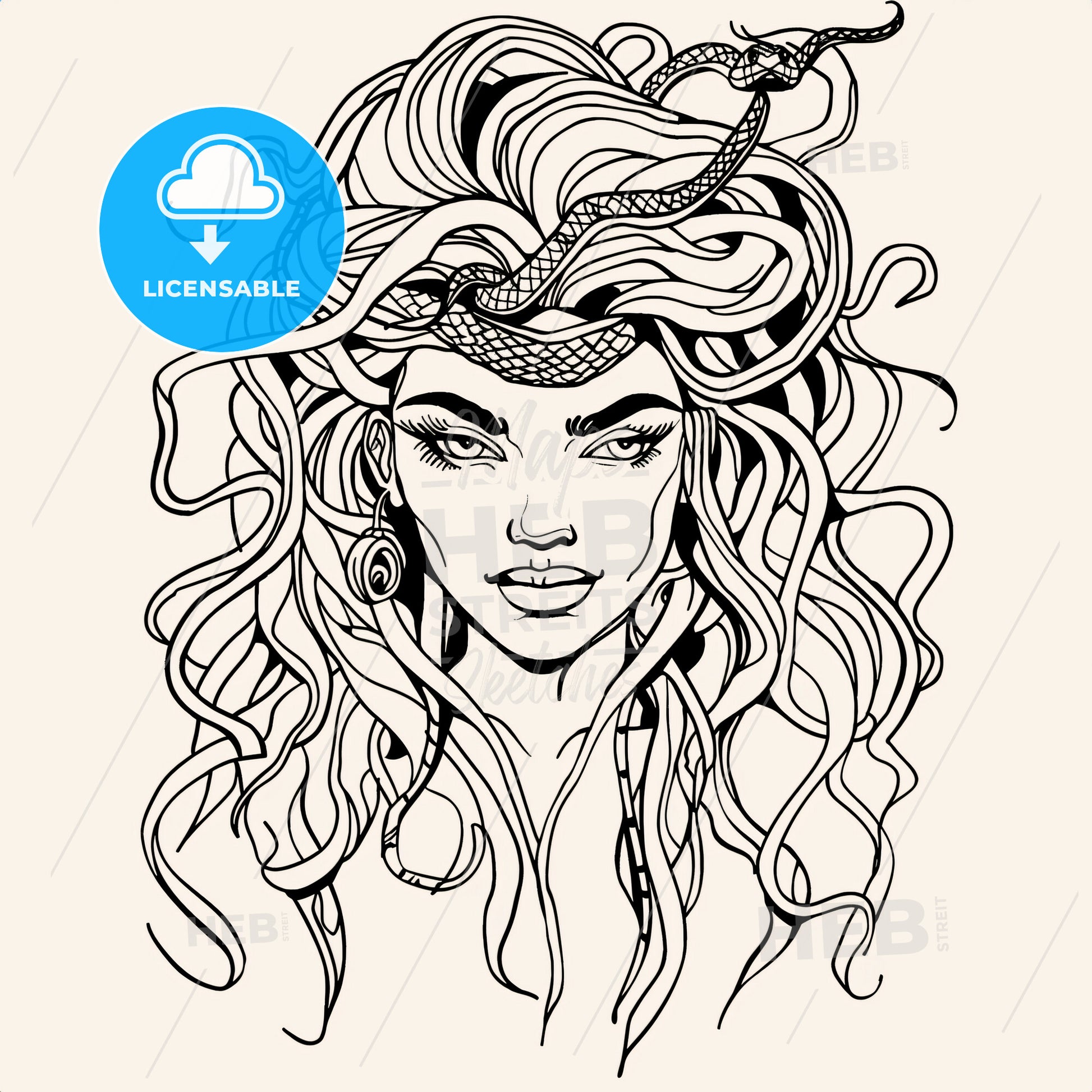 Cute Medusa With Snakehair - A Drawing Of A Woman With A Snake On Her Head