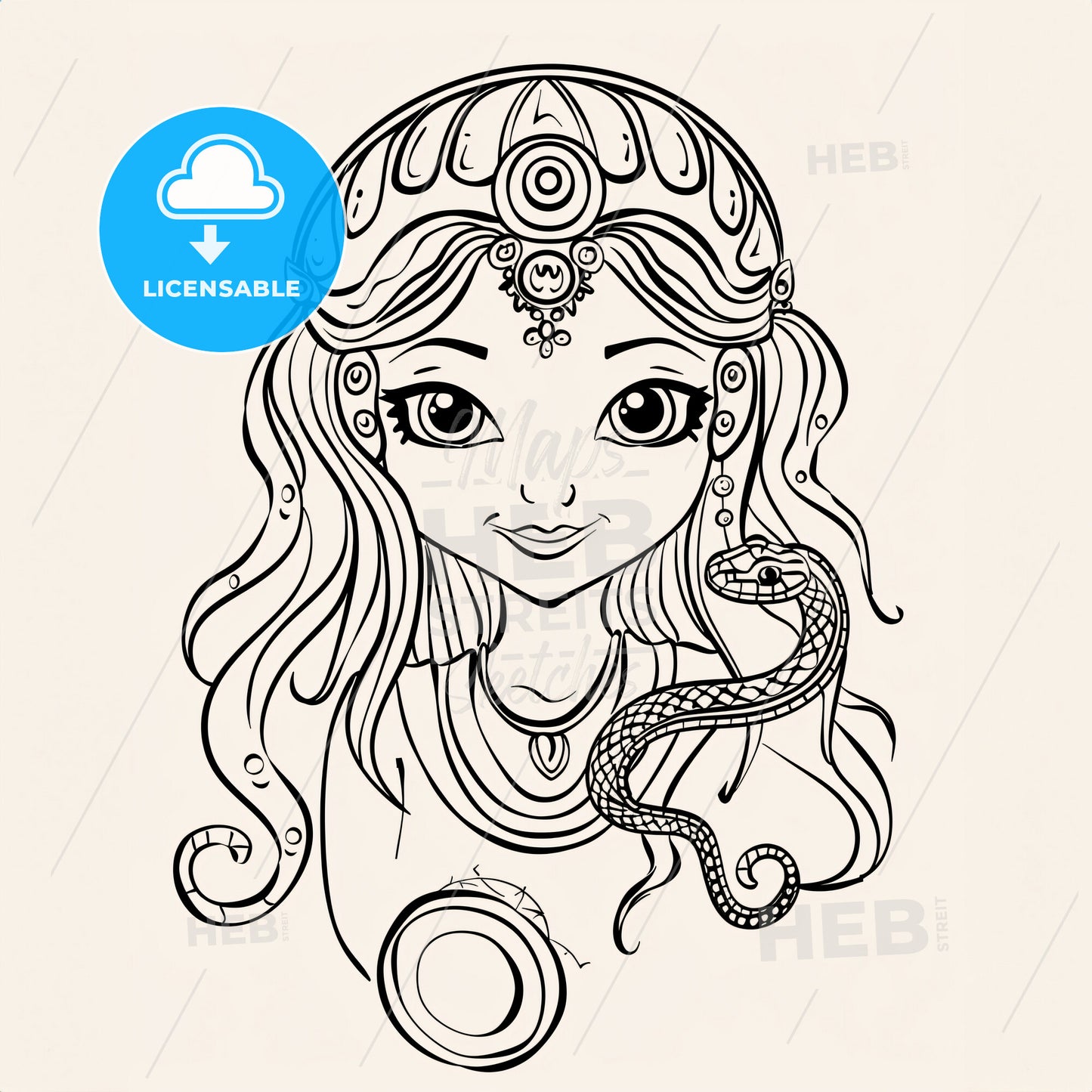 Cute Medusa With Snakehair - A Drawing Of A Woman With A Snake Around Her Head