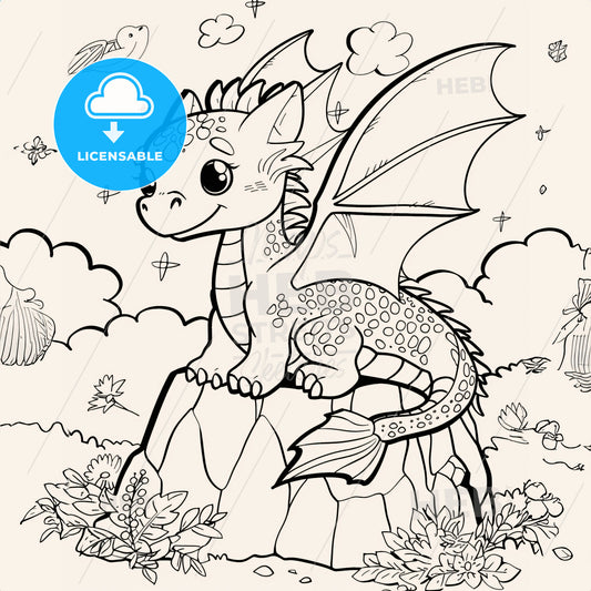 Cute Mythical Dreagon Scenery - A Coloring Page Of A Cartoon Dragon