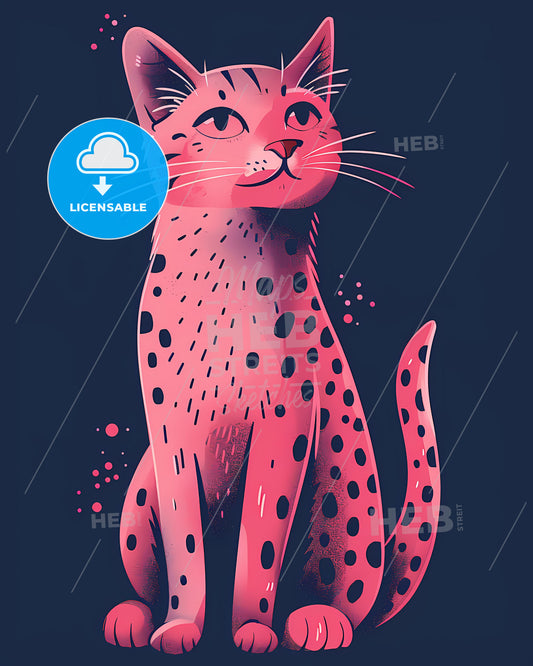 Pink Leopard Spotted Cat Full Body Flat Illustration Purplish Pattern Simple Vibrant Modern Art