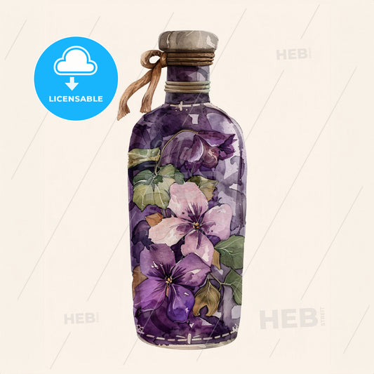 A Watercolor Of A Bottle With Flowers