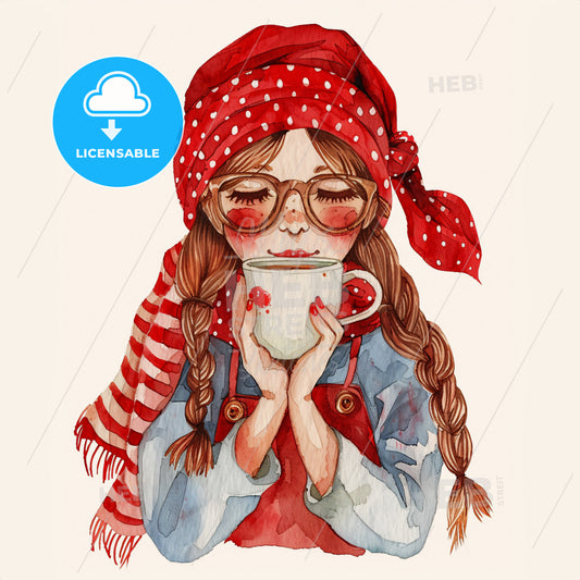 A Watercolor Of A Woman Holding A Mug