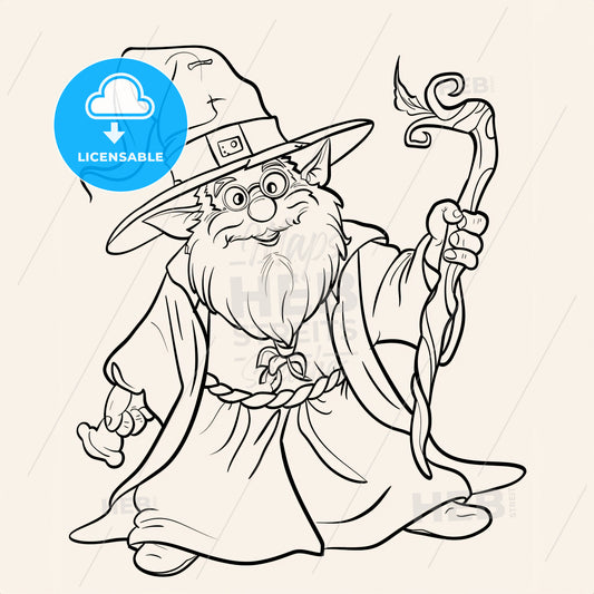 Cute Wizard - A Cartoon Character With A Hat And A Cane
