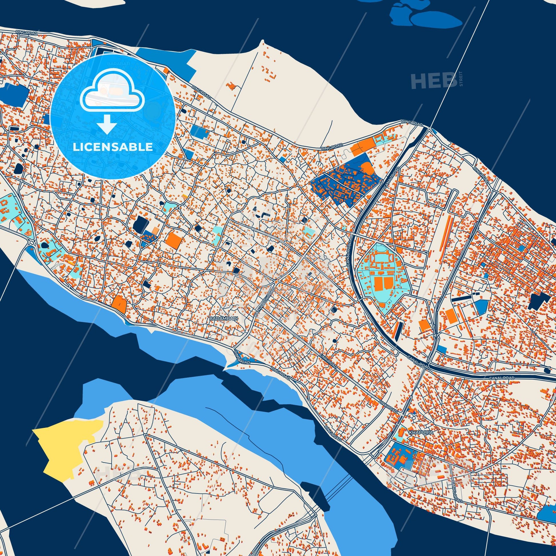 Colorful Cuttack Street Map with Labels and Buildings