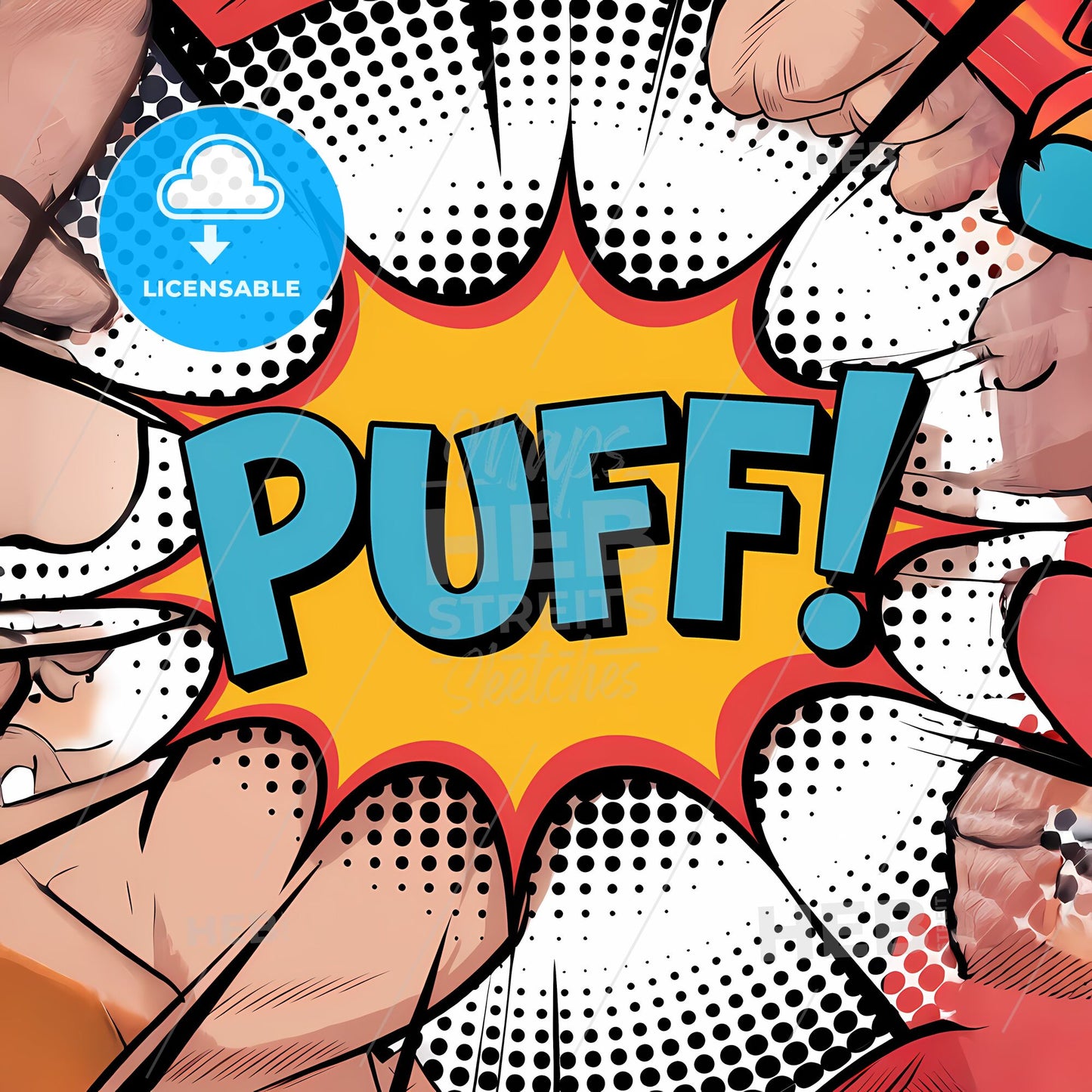 Cyan PUFF! Comic Burst: Vibrant Speech Bubble Pop Art Print