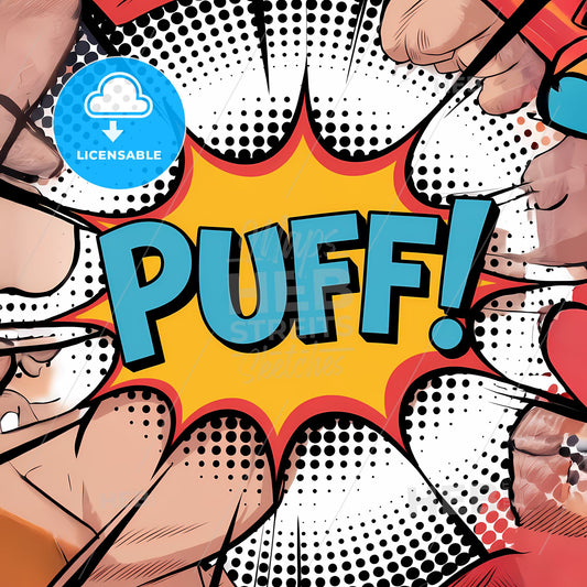 Cyan PUFF! Comic Burst: Vibrant Speech Bubble Pop Art Print