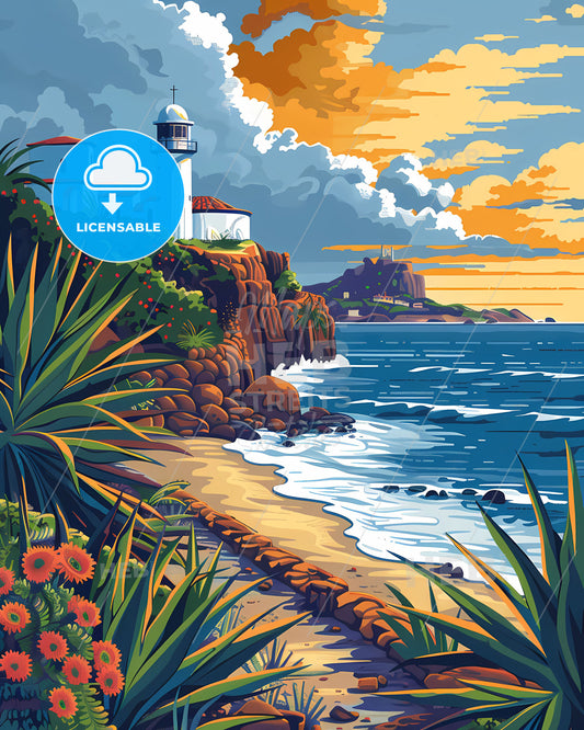 Cyprus Europe Beach Lighthouse Rocky Shore Painting Art Photo