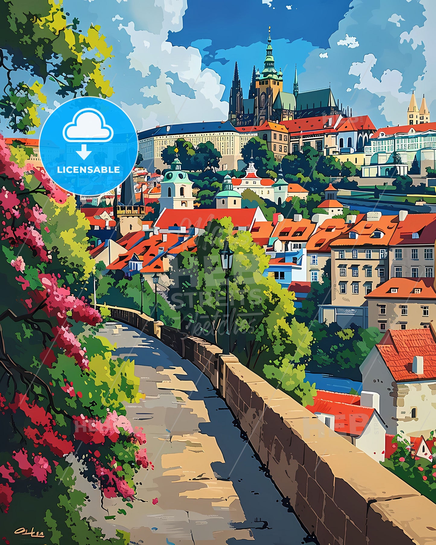 Vibrant Artistic Cityscape Painting, Czechia