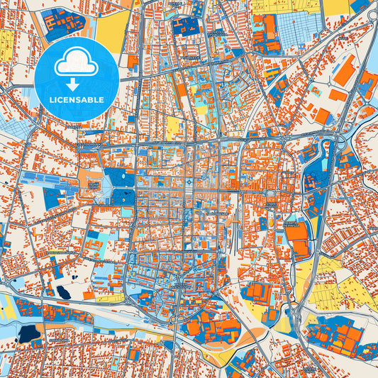 Colorful Częstochowa Street Map with Labels and Buildings