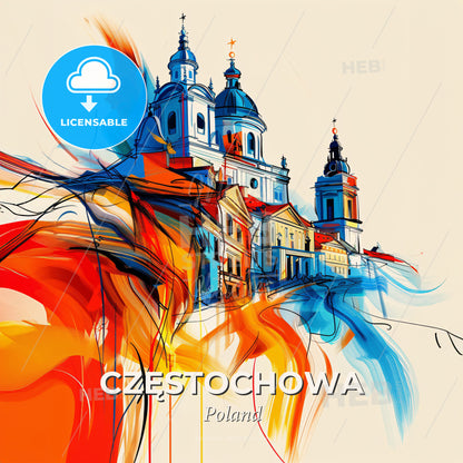 Vibrant Częstochowa, Poland - A Colorful Painting Of A Building - Square format print template
