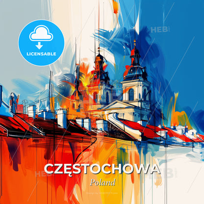 Vibrant Częstochowa, Poland - A Painting Of A Building With A Colorful Background - Square format print template