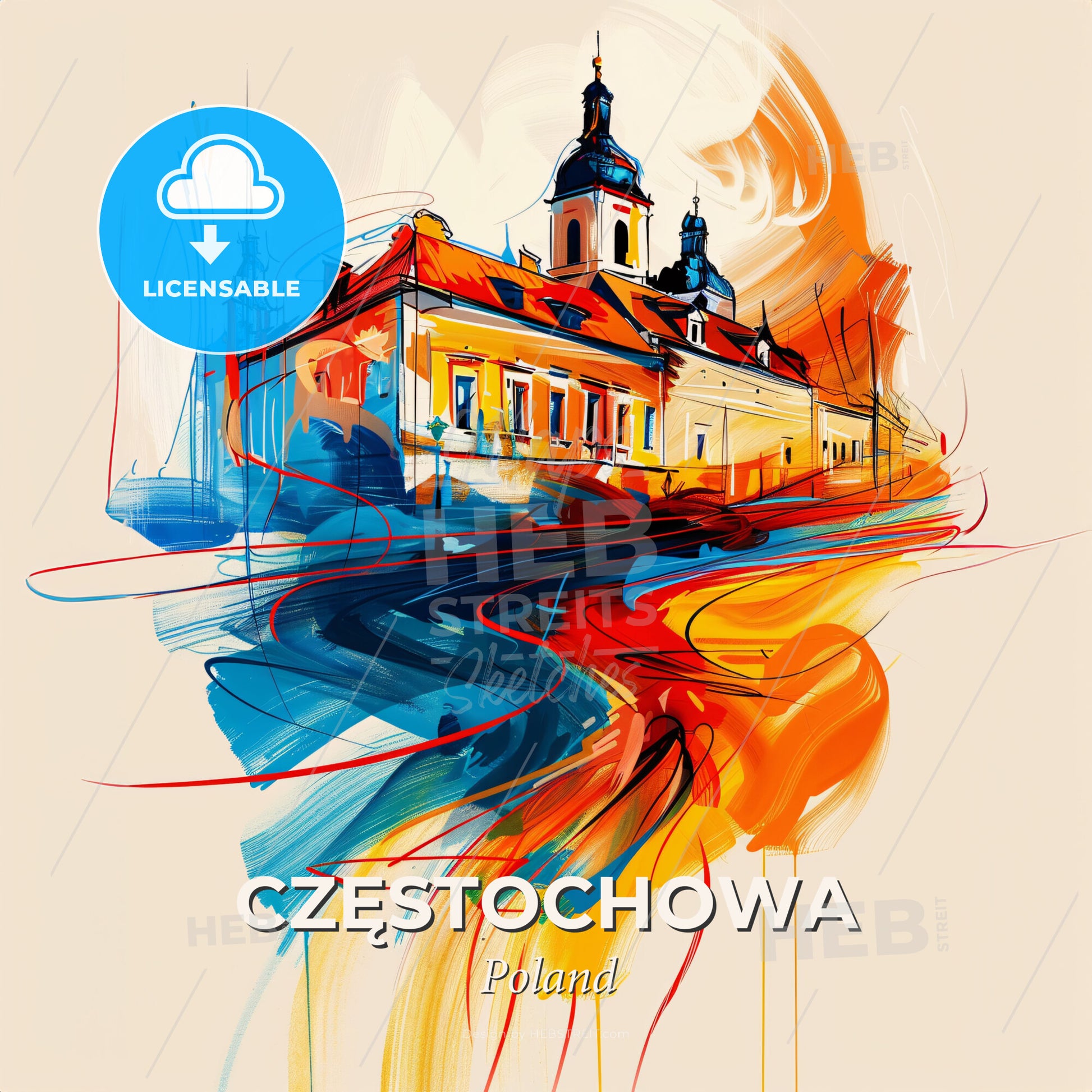 Vibrant Częstochowa, Poland - A Painting Of A Building - Square format print template