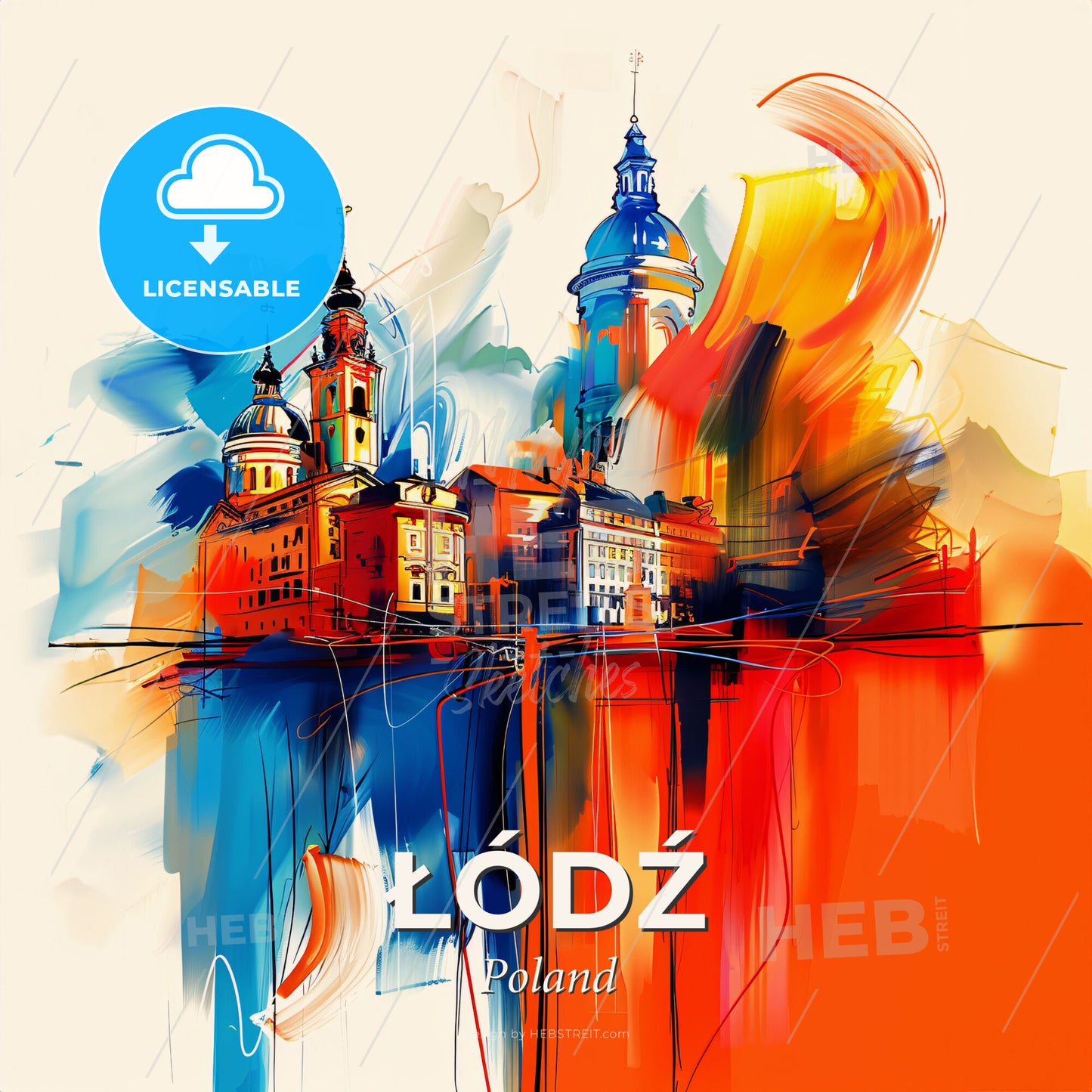 Vibrant Łódź, Poland - A Painting Of A Building - Square format print template