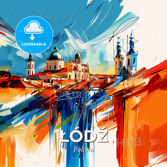 Vibrant Łódź, Poland - A Painting Of A Building With A Blue Sky - Square format print template