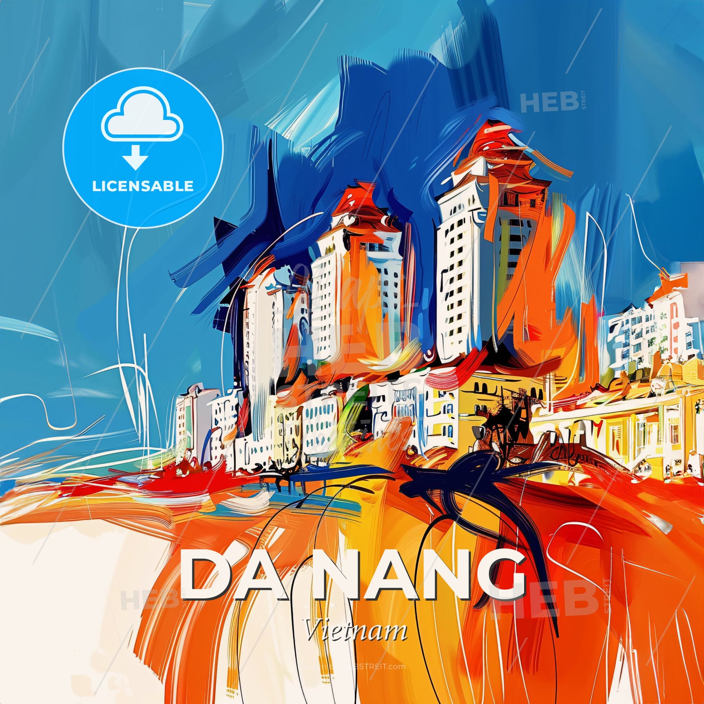 Vibrant Da Nang, Vietnam - A Painting Of A City - Square format print template