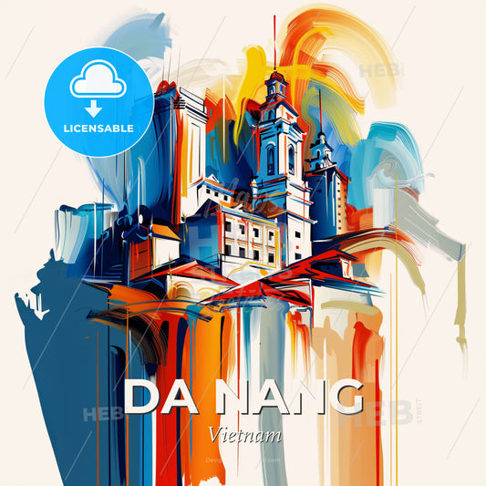 Vibrant Da Nang, Vietnam - A Painting Of A Building - Square format print template