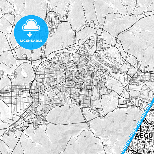 Daegu, South Korea light map with streetnames, citynames and districts