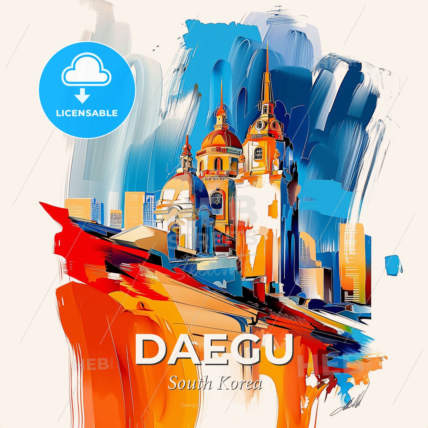 Vibrant Daegu, South Korea - A Painting Of A City - Square format print template