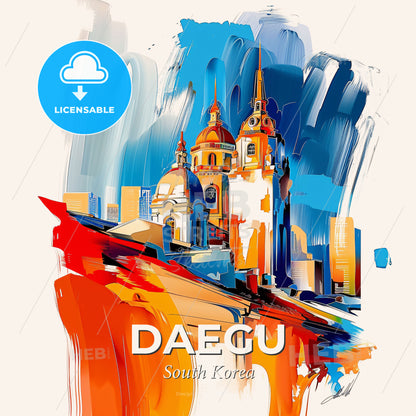 Vibrant Daegu, South Korea - A Painting Of A City - Square format print template