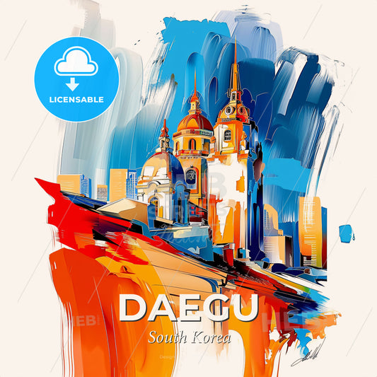 Vibrant Daegu, South Korea - A Painting Of A City - Square format print template