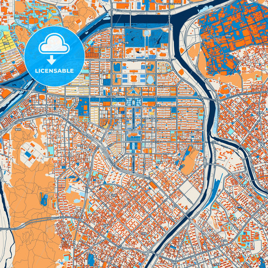 Colorful Daejeon Street Map with Labels and Buildings