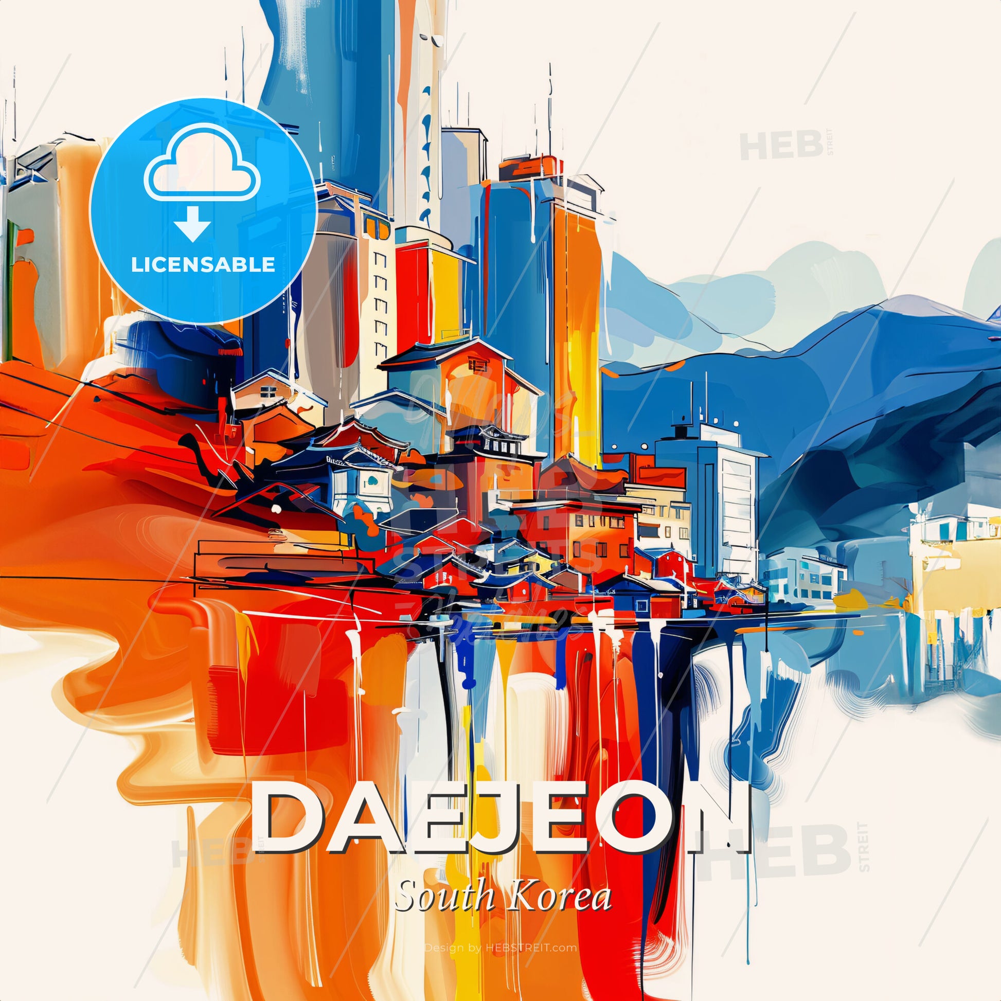 Vibrant Daejeon, South Korea - A Painting Of A City - Square format print template