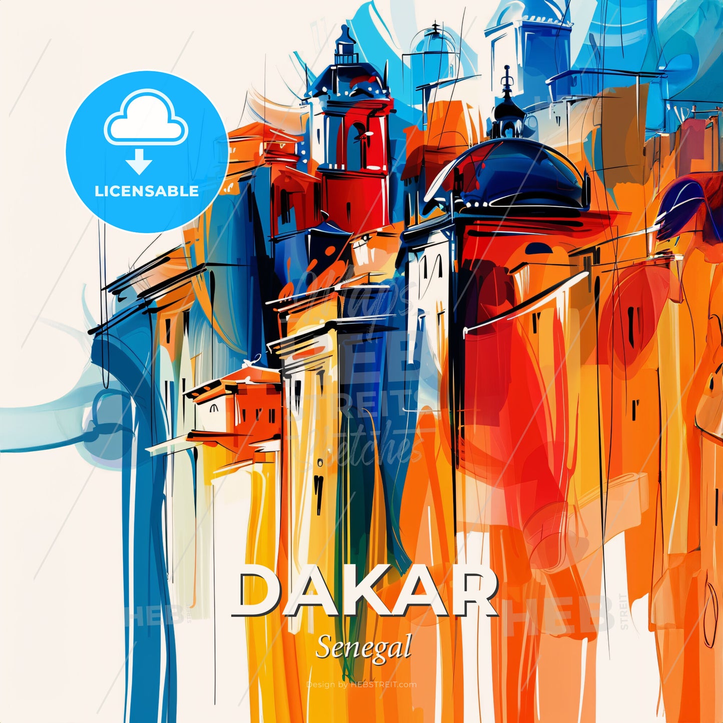 Vibrant Dakar, Senegal - A Colorful Painting Of Buildings - Square format print template