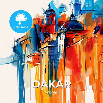 Vibrant Dakar, Senegal - A Colorful Painting Of Buildings - Square format print template